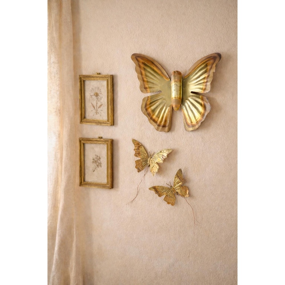Vintage Brass Butterfly Wall Decor Set: Cottagecore, Boho, Retro Metal Butterfly